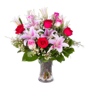 Blushing Rose & Lily Flower Bouquet