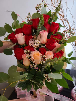 Two Dozen Assorted Roses Presentation Bouquet Flower Delivery Augusta ...