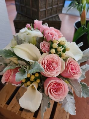 White Calla Lily and Soft Pinks Wedding Bouquet Flower Bouquet