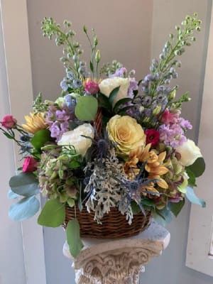 Pastel Sympathy Basket Flower Bouquet