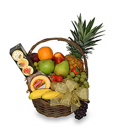 Gourmet Fruit Basket with Cheese & Crackers Flower Bouquet