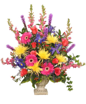 Colorful Condolences - Bright & Colorful Pedestal Arrangement Flower Bouquet