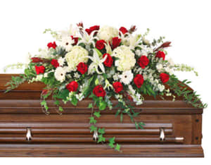 Peace Always - Red & White Casket Flowers Flower Bouquet