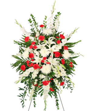 A Kiss Goodbye - Red & White Funeral Spray Flower Bouquet