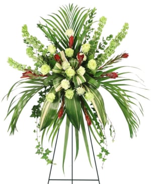 Final Flight - White & Red Standing Funeral Arrangement Flower Bouquet