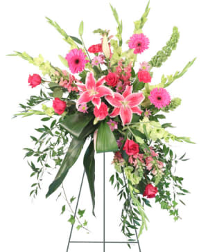 Grateful Heart - Pink & Green Funeral Spray Flower Bouquet