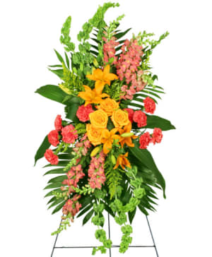 Glorious Life - Pink & Orange Standing Funeral Arrangement Flower Bouquet