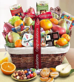   Congratulations Fruit & Sweets Gift Basket  Flower Bouquet