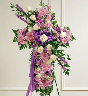 Peace and Prayers Standing Cross - Lavender Flower Bouquet