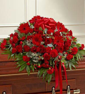 Cherished Memories Half Casket Cover - Red Flower Bouquet