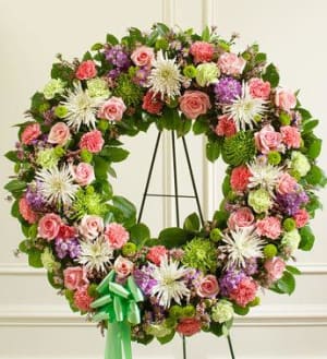 Serene Blessings Standing Wreath - Pastel Flower Bouquet