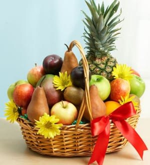 Deluxe All Fruit Basket Flower Bouquet