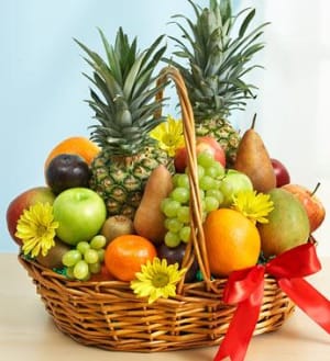 Deluxe All Fruit Basket Flower Bouquet