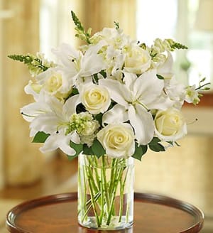 Classic All White Arrangement for Sympathy Flower Bouquet