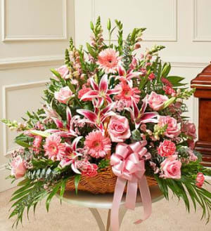 Thoughts and Prayers Fireside Basket - Pink Flower Bouquet