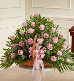 Sincerest Sympathies Fireside Basket - Pink Flower Bouquet