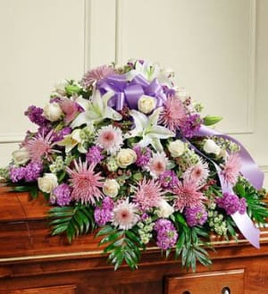 Cherished Memories Half Casket Cover - Lavender Flower Bouquet