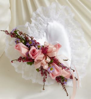 Pastel Satin Heart Casket Pillow Flower Bouquet