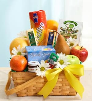 Fruit & Gourmet Basket for Sympathy Flower Bouquet