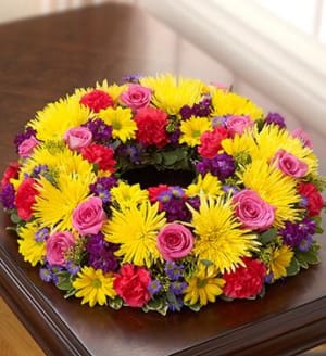 Cremation Wreath - Multicolor Bright Flower Bouquet