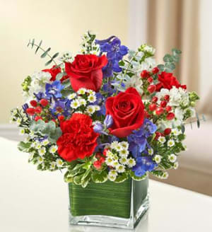 Healing Tears - Red, White and Blue Flower Bouquet