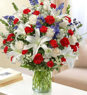 Sincerest Sorrow - Red, White and Blue Flower Bouquet