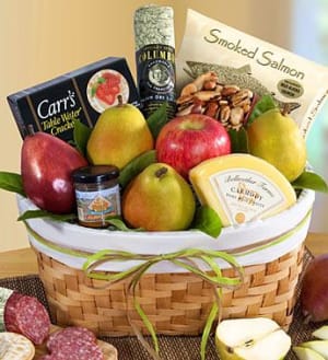 Pacific Northwest Fruit & Gourmet Gift Basket  Flower Bouquet