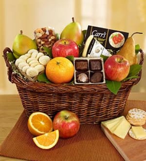 Vintage Gourmet Fruit & Cheese Gift Basket  Flower Bouquet