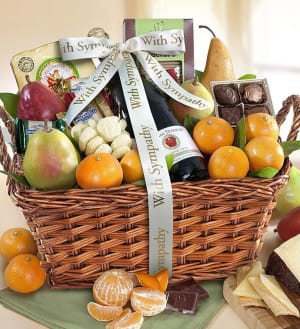 With Sympathy & Love Gourmet Fruit Gift Basket  Flower Bouquet