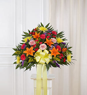 Heartfelt Sympathies™ Standing Basket- Bright Flower Bouquet