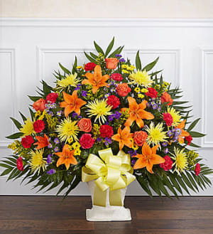 Heartfelt Tribute Floor Basket- Bright Flower Bouquet