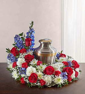 Cremation Wreath - Red, White & Blue Flower Bouquet