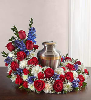 Red, White & Blue Cremation Wreath Flower Bouquet