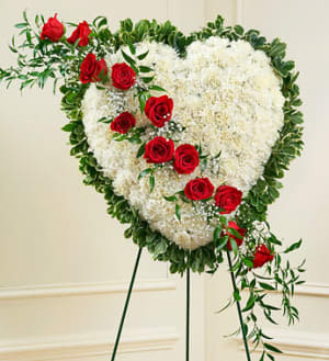 Always in My Heart - White & Red Heart Easel Flower Bouquet