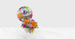 The Happy Blooms Basket- Balloon Included Flower Bouquet