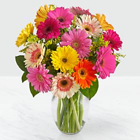 Colorful World Gerbera Daisy Bouquet - 15 Stems - VASE INCLUDED Flower Bouquet