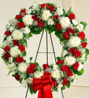 Serene Blessings Standing Wreath - Red & White Flower Bouquet