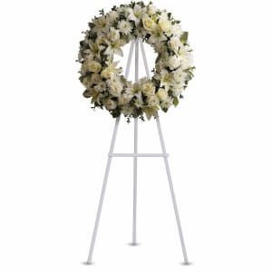 Serenity Wreath & **Green Wire Easel** Flower Bouquet