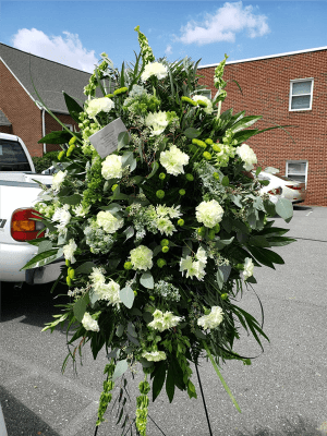 White & Greens Sympathy Spray Flower Bouquet