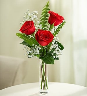 Love's Embrace Roses - THREE RED Flower Bouquet