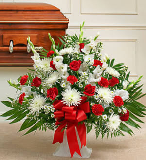 Tribute Red & White Floor Basket Arrangement Flower Bouquet