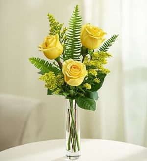 Love's Embrace Roses -Yellow 3 stem Flower Bouquet