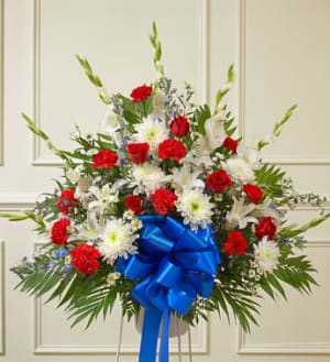 Red White And Blue Sympathy Standing Basket Flower Bouquet