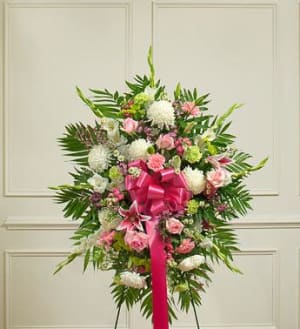 Deepest Sympathies Standing Spray - Pastel Flower Bouquet