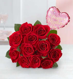 One Dozen Red Roses for Mother's Day Flower Bouquet