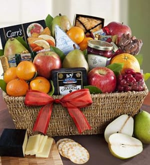 Sutter Creek Fruit & Gourmet Sweets Gift Basket  Flower Bouquet