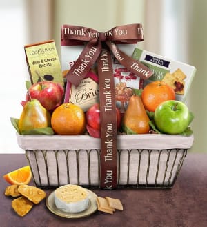 Thank You Parisian Terrace Fruit Gift Basket  Flower Bouquet