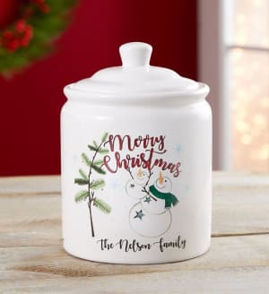 Personalized Holiday Snowman Cookie Jar and Cookies Flower Bouquet