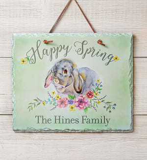 Personalized Happy Spring Bunny Sign
 Flower Bouquet