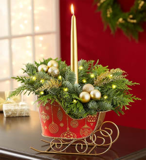 Classic Christmas Evergreens Sleigh Flower Bouquet